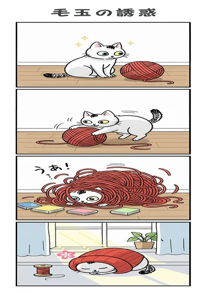こしがや猫「月」の日常 毛玉の誘惑